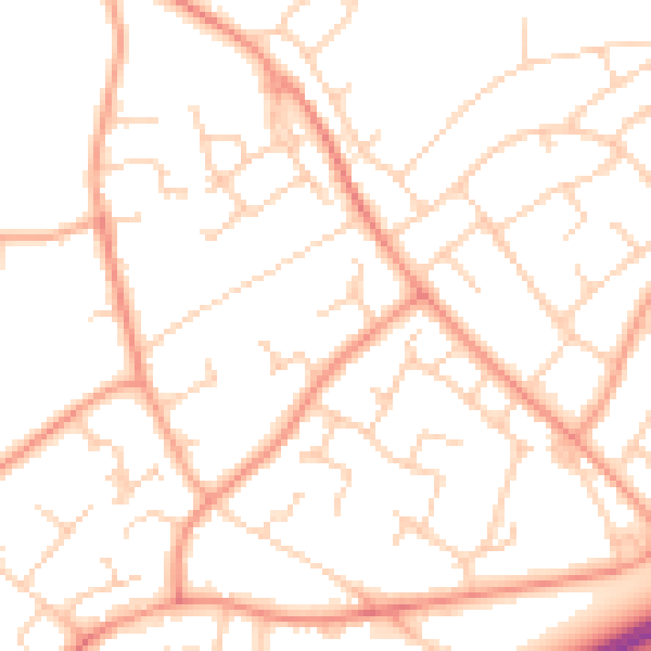Daytime road noise heatmap for RH11 0DP