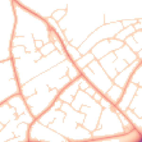 Daytime road noise heatmap for RH11 0DR