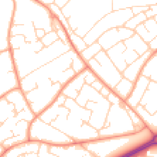 Daytime road noise heatmap for RH11 0DS