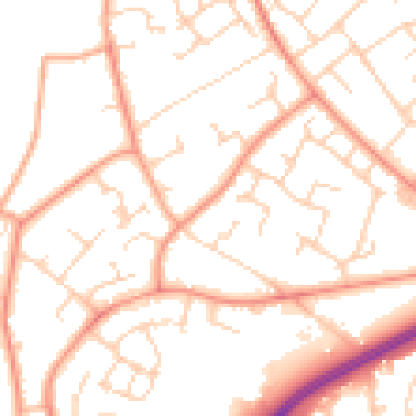 Daytime road noise heatmap for RH11 0DT