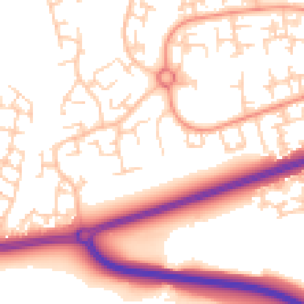 Daytime road noise heatmap for RH11 6EH