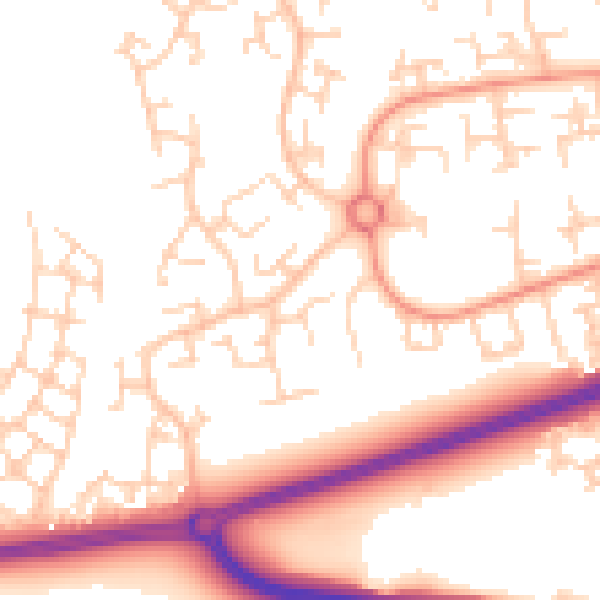 Daytime road noise heatmap for RH11 6EJ