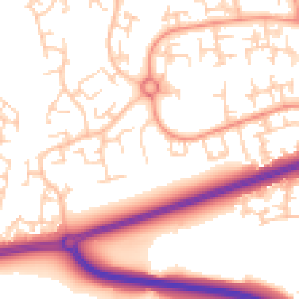 Daytime road noise heatmap for RH11 6EN