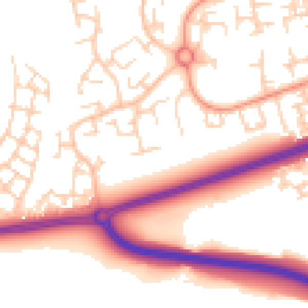 Daytime road noise heatmap for RH11 6ER