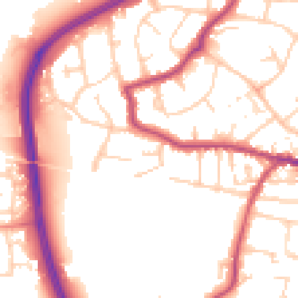 Daytime road noise heatmap for RH11 7DF