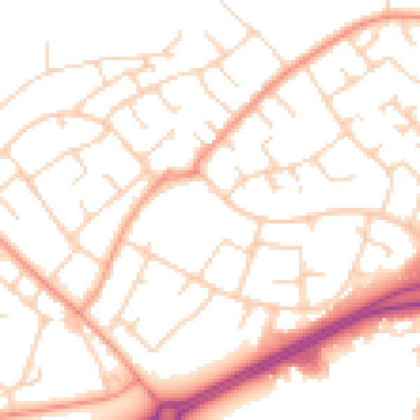 Daytime road noise heatmap for RH11 7HR