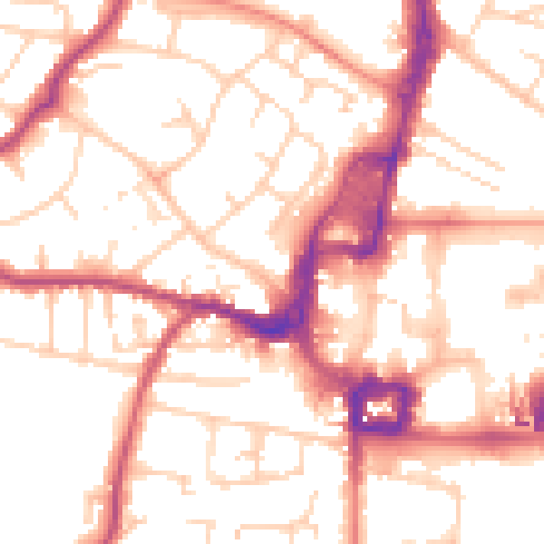 Daytime road noise heatmap for RH11 7NZ