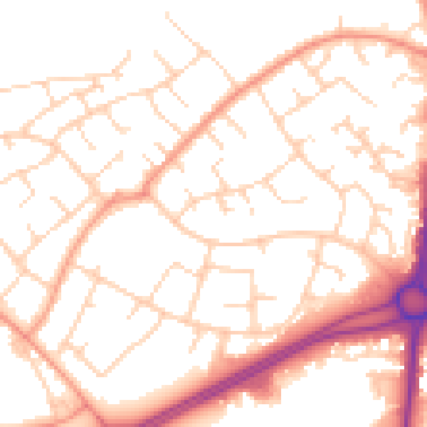 Daytime road noise heatmap for RH11 7TJ