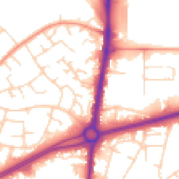Daytime road noise heatmap for RH11 7UB