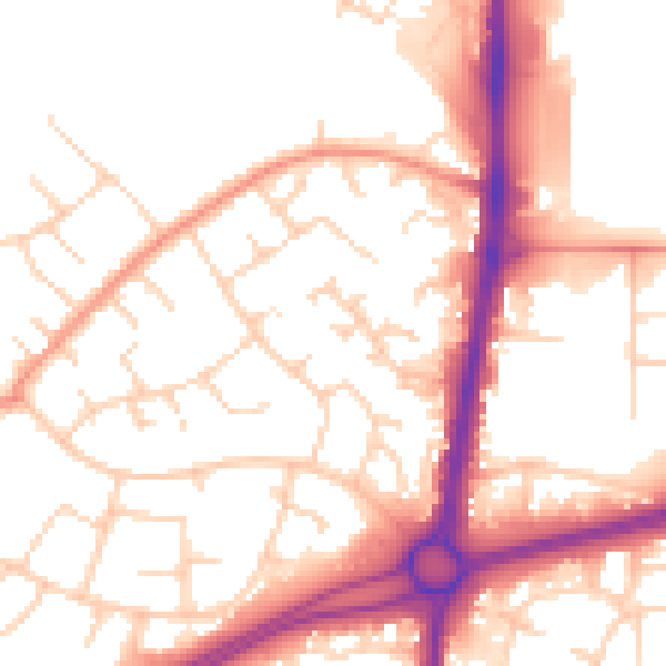 Daytime road noise heatmap for RH11 7UE