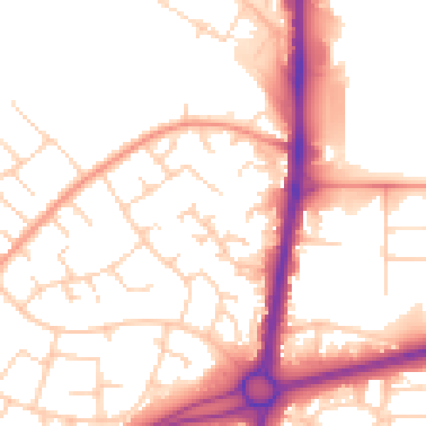 Daytime road noise heatmap for RH11 7UJ