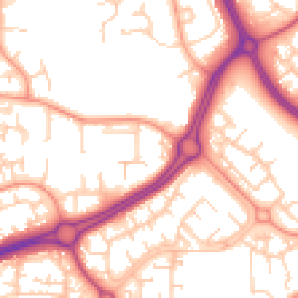 Daytime road noise heatmap for RH11 8BQ