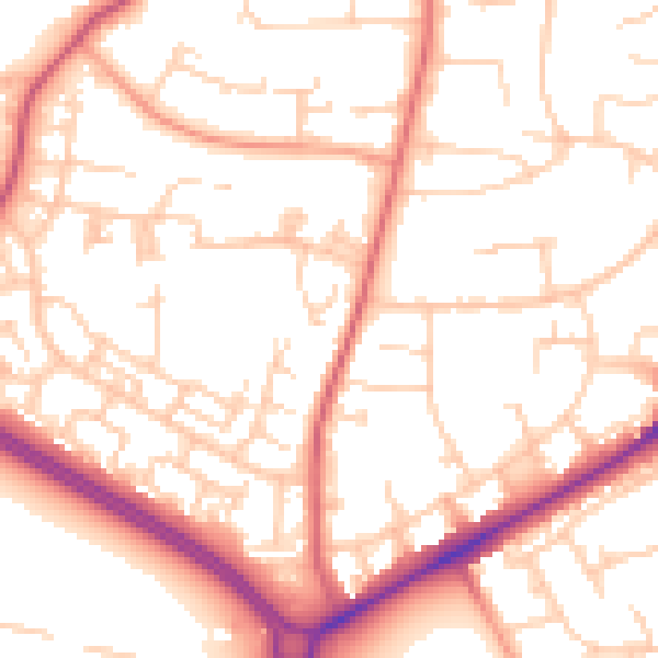 Daytime road noise heatmap for RH11 8EZ