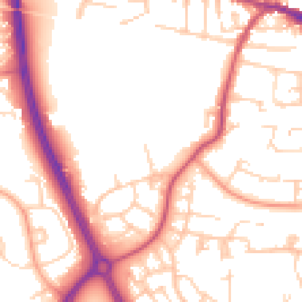 Daytime road noise heatmap for RH11 8FL