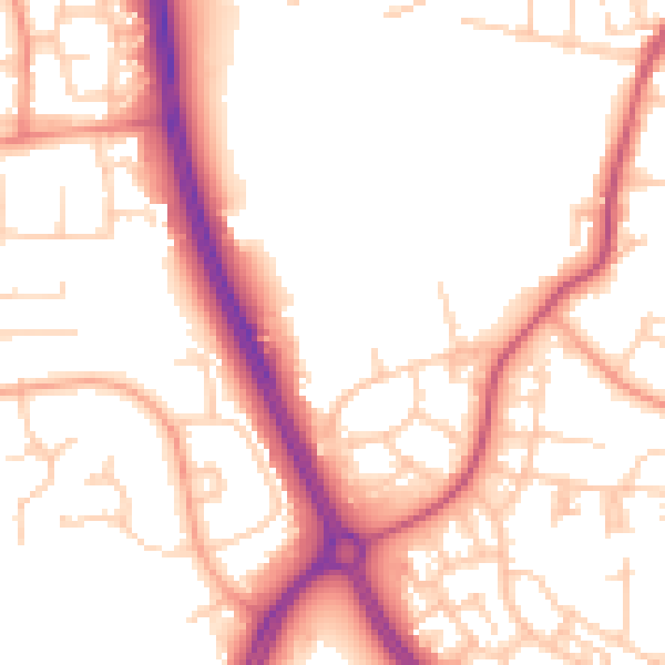 Daytime road noise heatmap for RH11 8GA