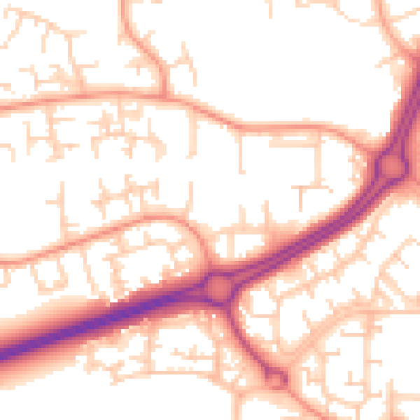 Daytime road noise heatmap for RH11 8NU