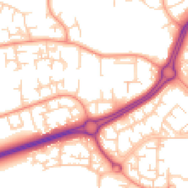 Daytime road noise heatmap for RH11 8NX