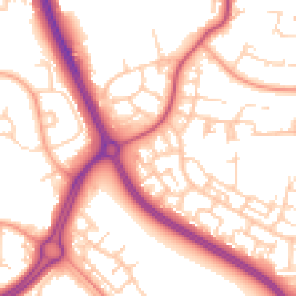 Daytime road noise heatmap for RH11 8SH
