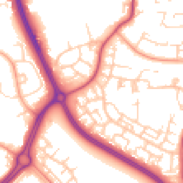 Daytime road noise heatmap for RH11 8SJ