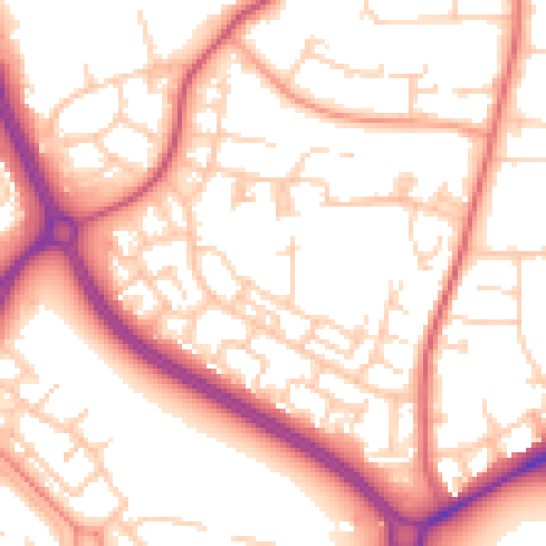 Daytime road noise heatmap for RH11 8ST