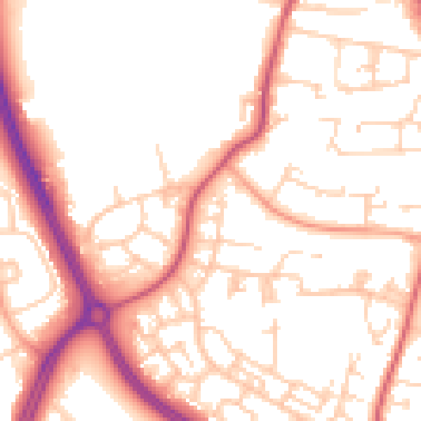 Daytime road noise heatmap for RH11 8TN