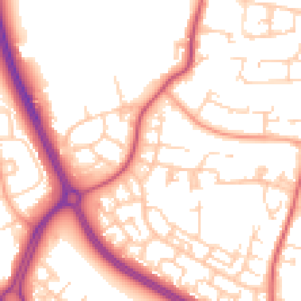 Daytime road noise heatmap for RH11 8TW