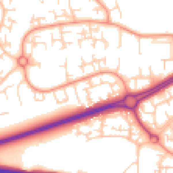 Daytime road noise heatmap for RH11 8UU