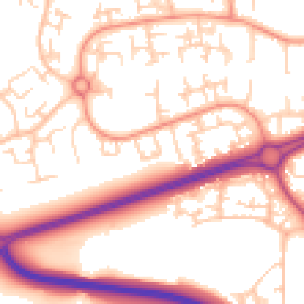 Daytime road noise heatmap for RH11 8WA