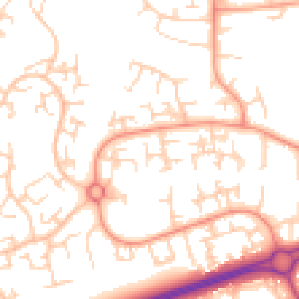 Daytime road noise heatmap for RH11 8XQ