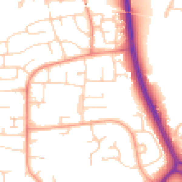 Daytime road noise heatmap for RH11 8ZJ