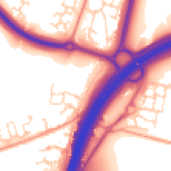Daytime road noise heatmap for RH11 9AJ