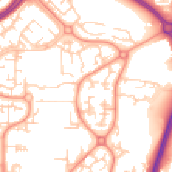 Daytime road noise heatmap for RH11 9AX
