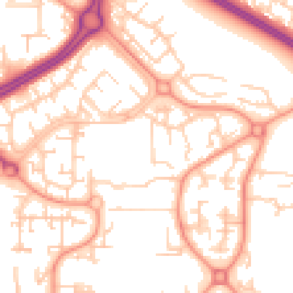 Daytime road noise heatmap for RH11 9AY