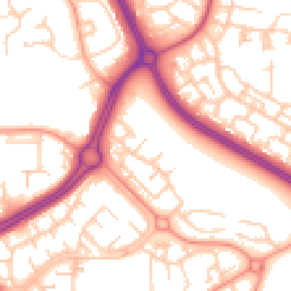 Daytime road noise heatmap for RH11 9DN