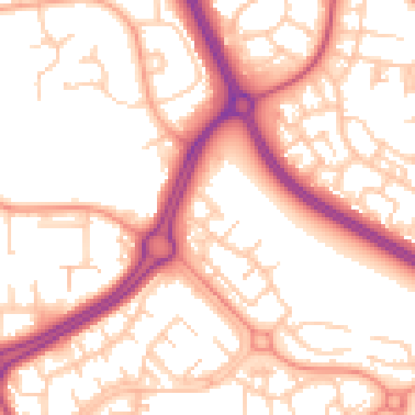 Daytime road noise heatmap for RH11 9DW