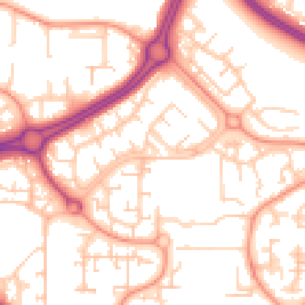 Daytime road noise heatmap for RH11 9EA