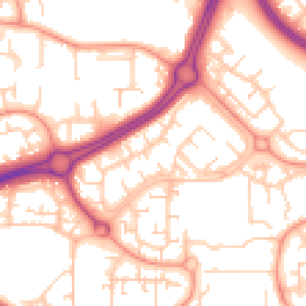 Daytime road noise heatmap for RH11 9EL
