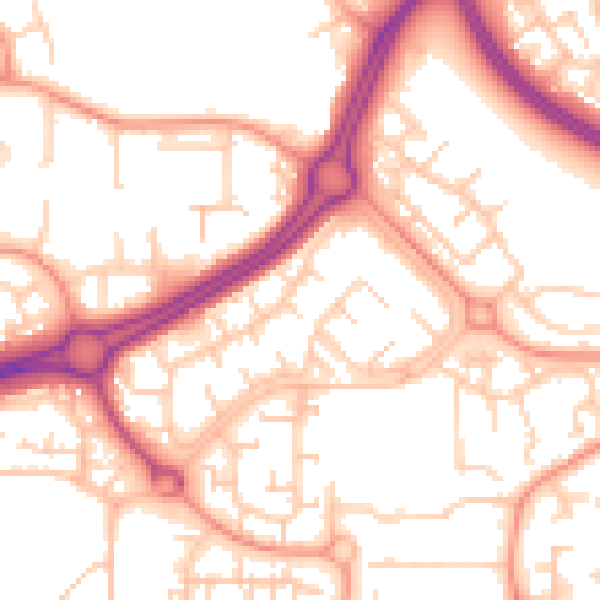 Daytime road noise heatmap for RH11 9EW