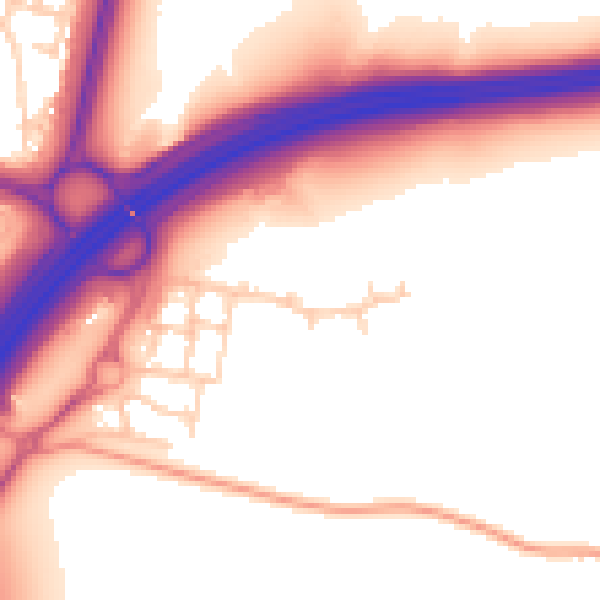 Daytime road noise heatmap for RH11 9GT