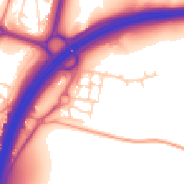 Daytime road noise heatmap for RH11 9GW