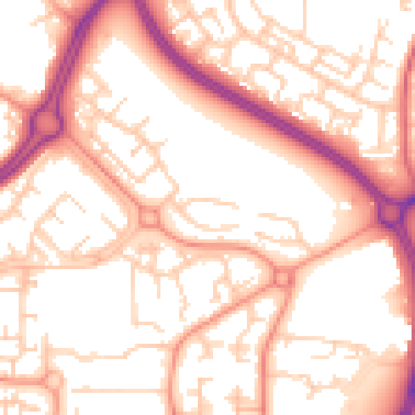 Daytime road noise heatmap for RH11 9HD