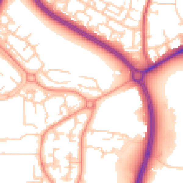 Daytime road noise heatmap for RH11 9HG
