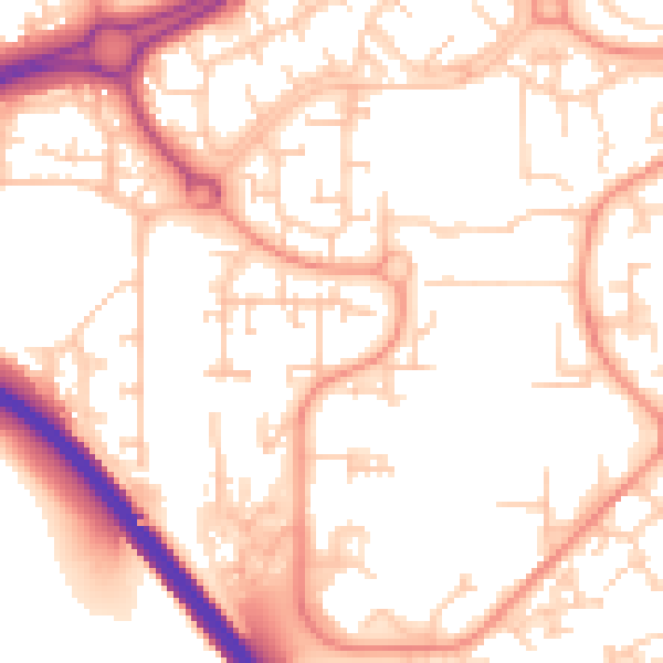 Daytime road noise heatmap for RH11 9HN