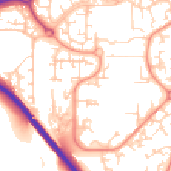 Daytime road noise heatmap for RH11 9JP
