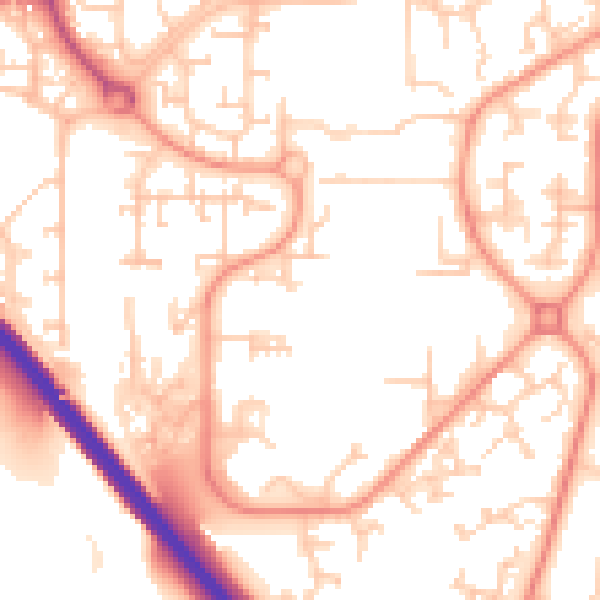 Daytime road noise heatmap for RH11 9JW