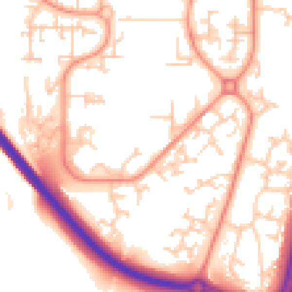 Daytime road noise heatmap for RH11 9LD