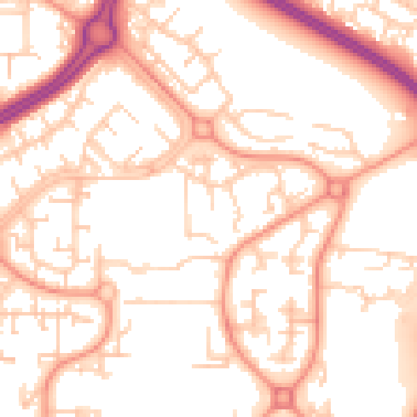 Daytime road noise heatmap for RH11 9NZ
