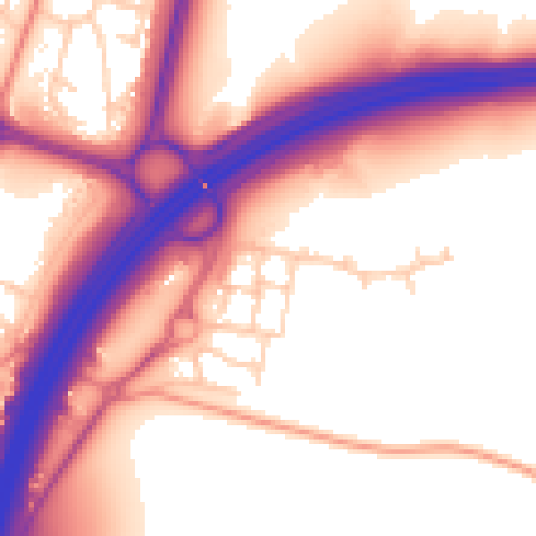 Daytime road noise heatmap for RH11 9PZ