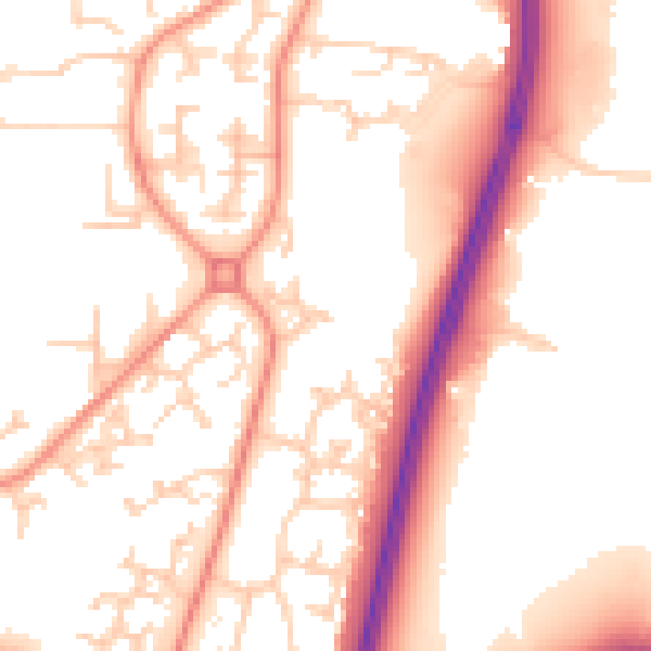 Daytime road noise heatmap for RH11 9QQ