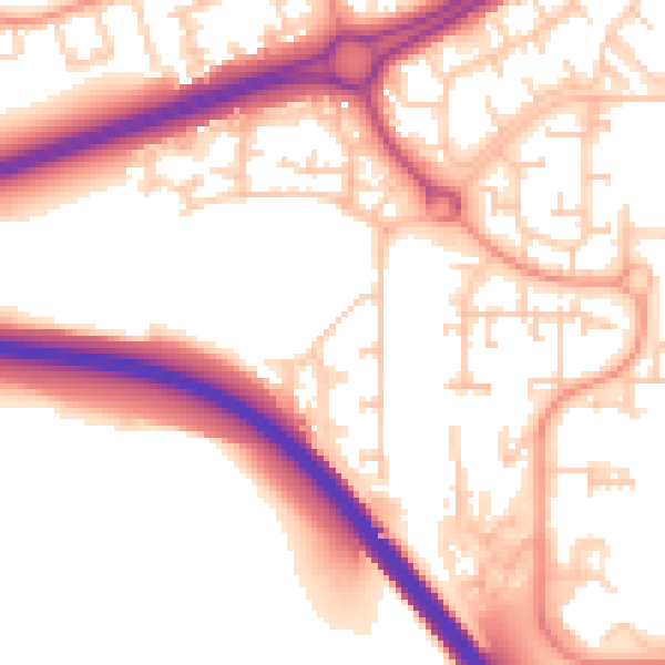 Daytime road noise heatmap for RH11 9SA